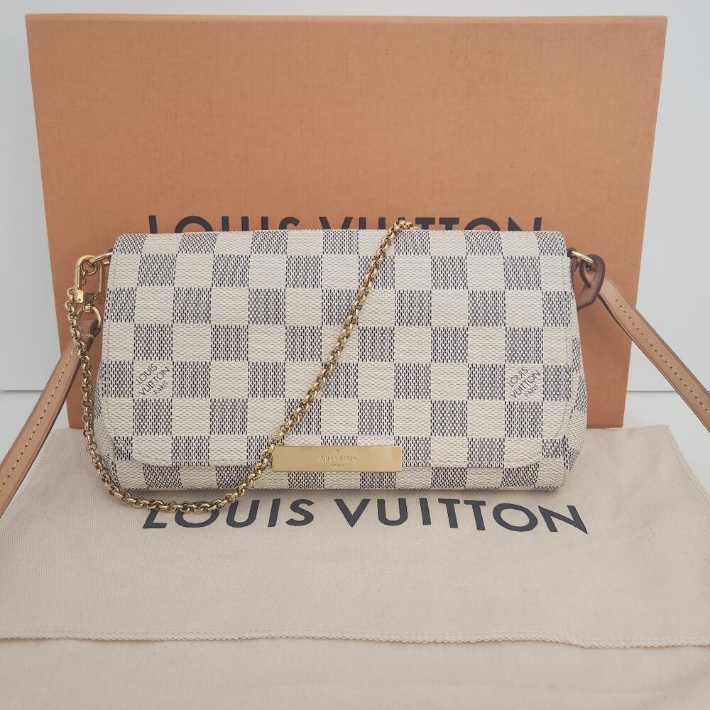 LOUIS VUITTON Favorite PM Crossbody Clutch Damier Azur White N41277 Dust Bag Box